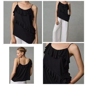 BY ANTHROPOLOGIE ASYMMETRICAL RUFFLE CAMI TOP  4112527770105 XS NWT 78